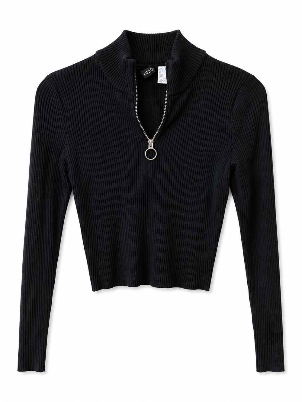 H&M Black Ribbed Half-Zip Crop Top with Silver Pull